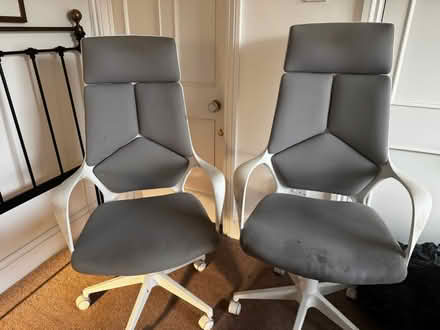 Photo of free Pair of white & grey office chairs (Barham CT4) #1
