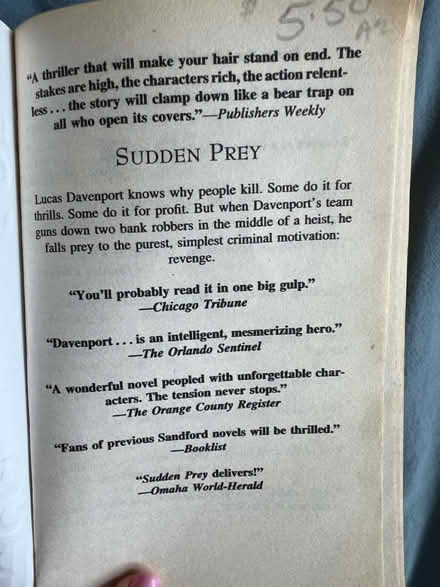 Photo of free Sudden Prey book (North Oakville) #2