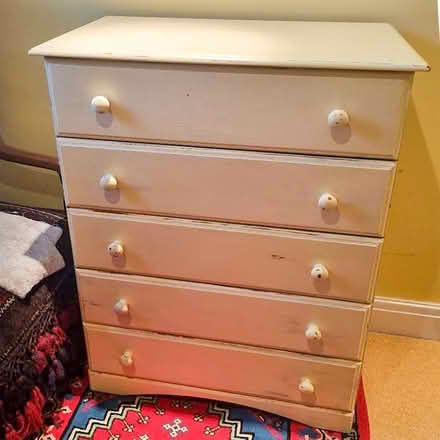 Photo of free Five-drawer chest hand painted and distressed in cream (World's End RH15) #1