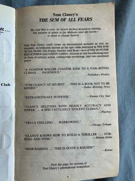 Photo of free The Sum of All Fears book (North Oakville) #2