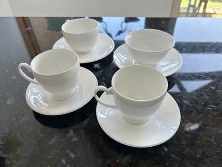 Photo of free 4 white teacups and saucers (South Woodchester GL5) #1