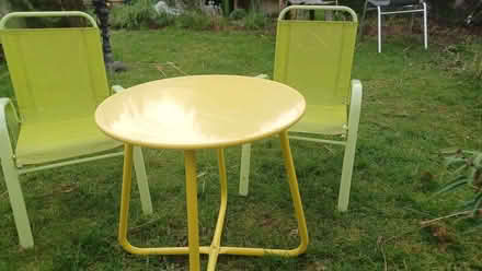 Photo of free Child sized , metal outdoor chairs and table (Dines Green WR2) #1