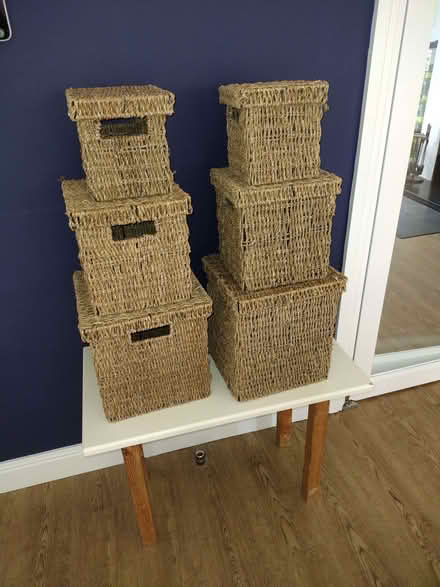 Photo of free Stackable wicker storage baskets (New Malden KT3) #1