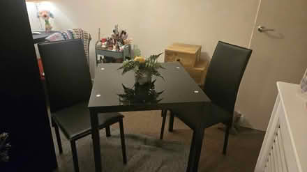 Photo of free black dining table and 2 chairs (Hampton) #1
