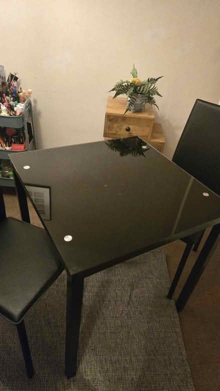Photo of free black dining table and 2 chairs (Hampton) #4