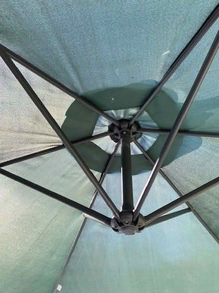 Photo of free Large green outdoor parasol and base (Simonstone BB12) #2