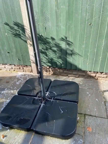 Photo of free Large green outdoor parasol and base (Simonstone BB12) #3
