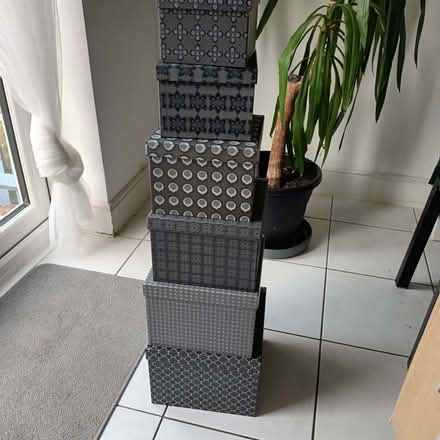 Photo of free Set of grey patterned storage boxes (Langney BN23) #1