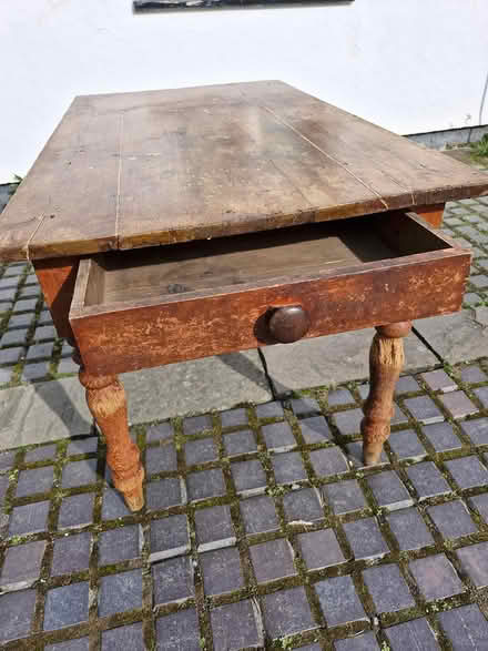 Photo of free Pine table with one large drawer (Chirk LL14) #1