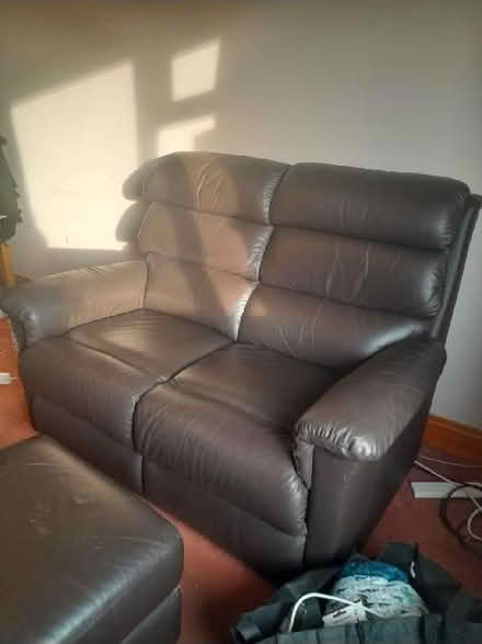Photo of free 2 seater leather sofa & foot stool (Kings Stanley GL10) #1