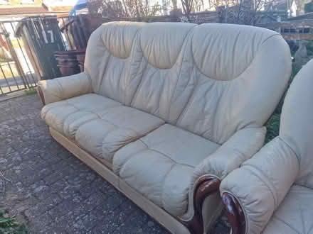 Photo of free 2 White leather sofas 3 +2 seater (Coombe road area) #3