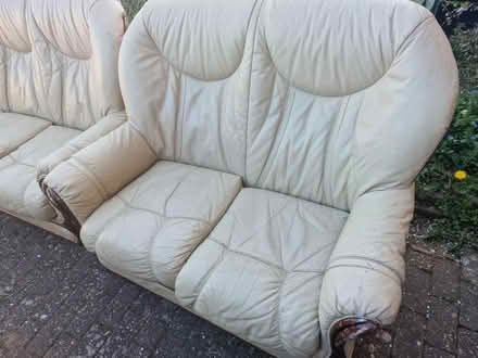 Photo of free 2 White leather sofas 3 +2 seater (Coombe road area) #2
