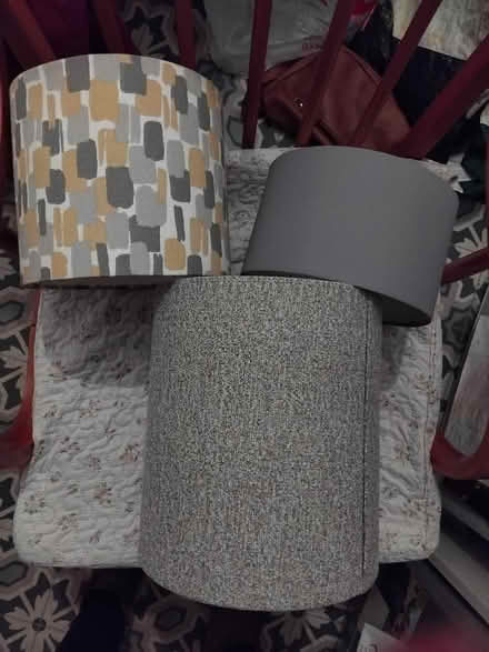 Photo of free 3 nearly new lampshades, yellow/grey (Heeley Green S14) #1