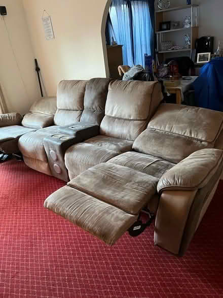 Photo of free Suede Four Seater Two Recliner Sofa (TN24) #4