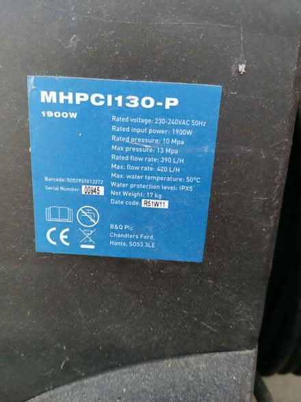 Photo of free MACALLISTER MHPCI130-P Pressure washer for Repair or spares (Hawkley WN3) #2