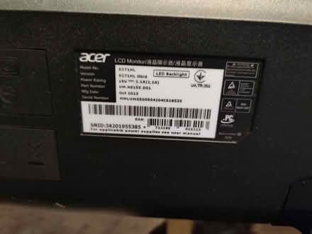 Photo of free Acer S271HL 27" Monitor (Monkwick CO2) #4