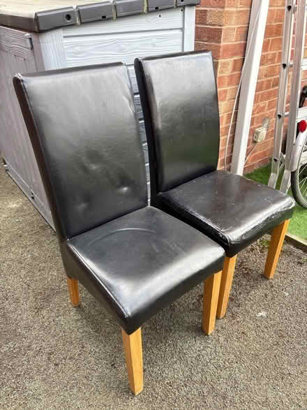 Photo of free 2 black faux leather dining chairs (Sutton farm) #2