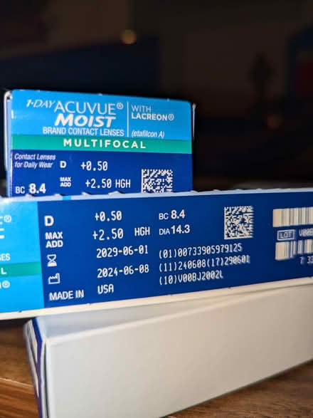 Photo of free Acuvue multifocal lenses +0.50/2.5 (Wembley Park) #1