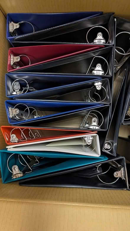Photo of free Big box of Used three ring binders (Milton) #2