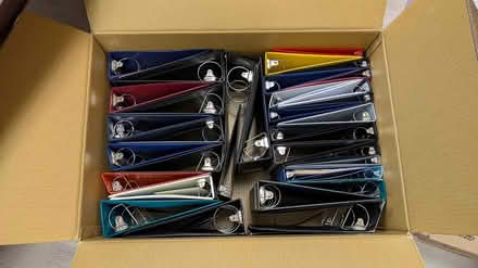 Photo of free Big box of Used three ring binders (Milton) #1