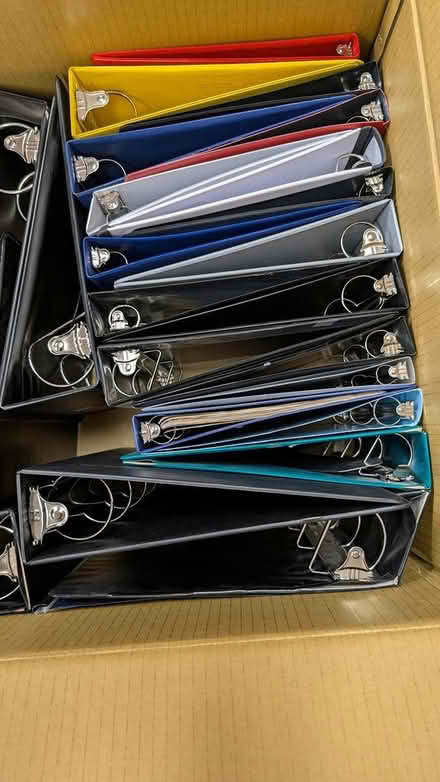 Photo of free Big box of Used three ring binders (Milton) #3