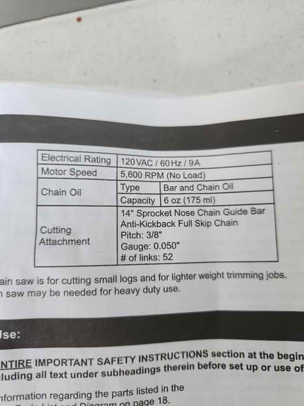 Photo of free 14" chain saw blade, dull (Palm Harbor 34683 CR1 Tpa Rd) #2