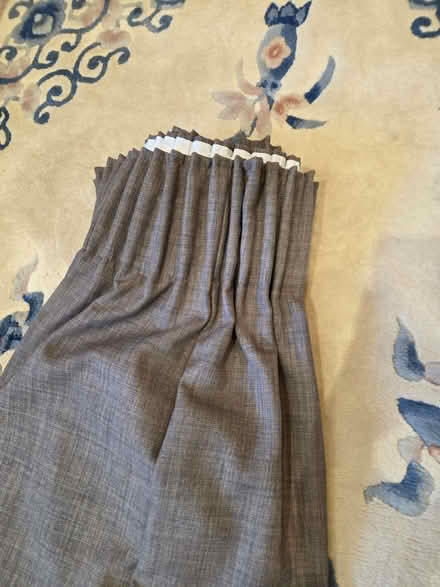 Photo of free Pair of textured large, lined curtains pale brown (Staveley LA8) #2
