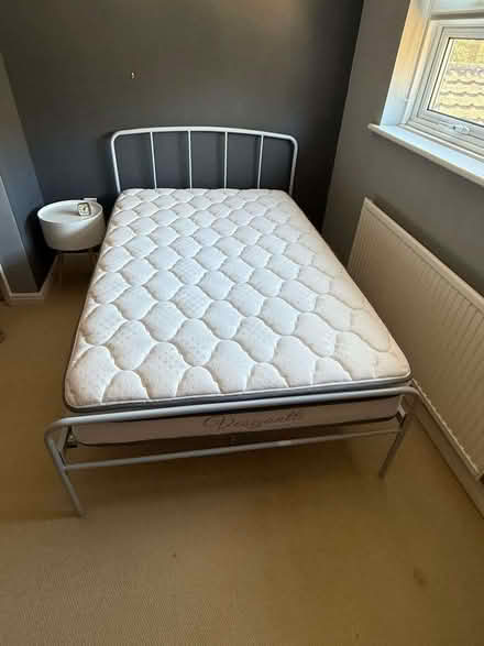 Photo of free Small Double bed, metal frame and mattress (Purley on Thames RG8) #1