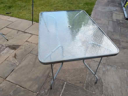 Photo of free Patio table. Metal and glass. Fair condition. (Gateacre L25) #2