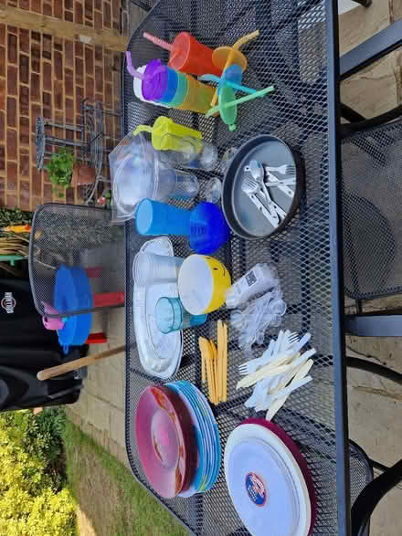 Photo of free Collection of mostly plastic picnicware (Jersey Farm AL4) #1