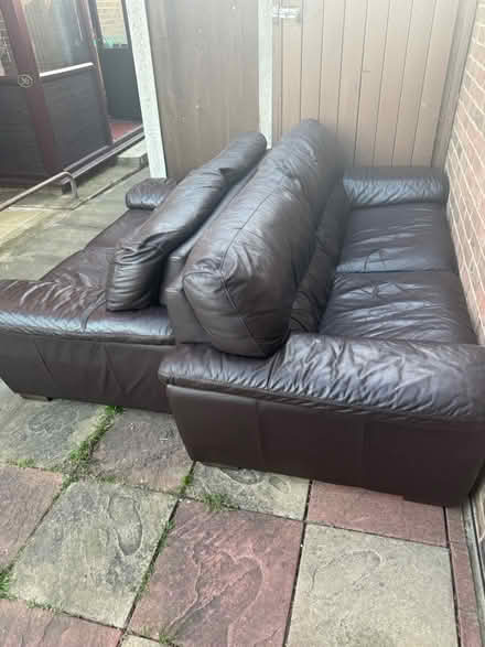 Photo of free Real Leather Sofa. 4 & 3 Seater (E6. Beckton) #4