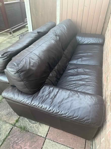 Photo of free Real Leather Sofa. 4 & 3 Seater (E6. Beckton) #1