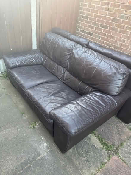Photo of free Real Leather Sofa. 4 & 3 Seater (E6. Beckton) #3