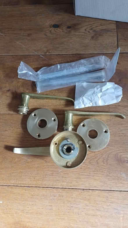 Photo of free 3 brass lever door handles (Brailsford DE6) #1