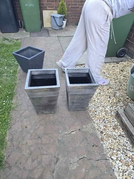 Photo of free Two grey plant pots (Hampton Peterborough) #1