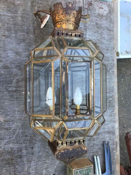 Photo of free Vintage large brass lantern - some broken glass panes (Brogborough MK43) #1