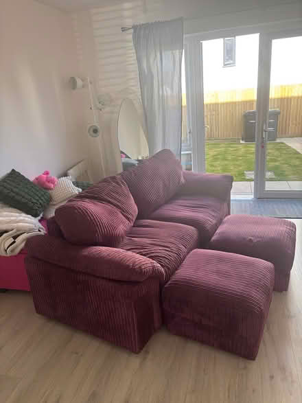 Photo of free 3 seater sofa and 2 fiotstools (Arnold NG5) #1