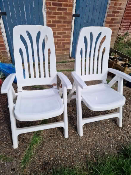 Photo of free Two reclining plastic garden chairs (Kempston, MK42) #1