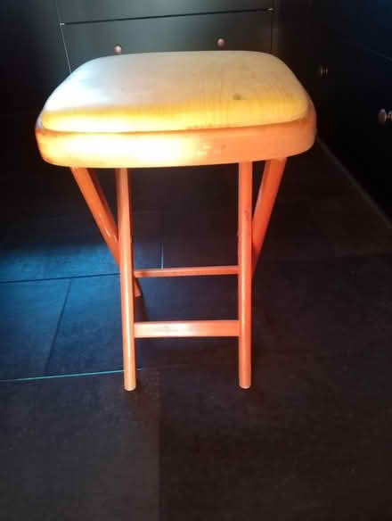 Photo of free Fold-away stool wooden with vinyl padded seat (South Woodford E18) #1