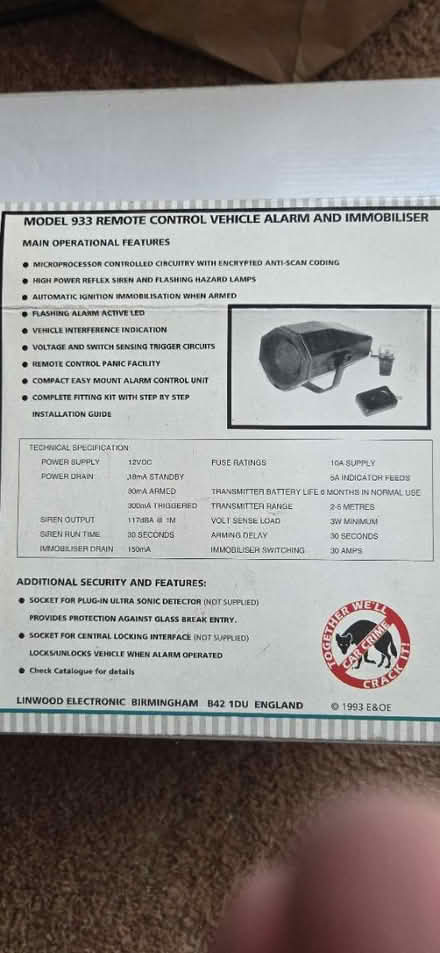 Photo of free Car alarm & immobiliser (Purley CR8) #2