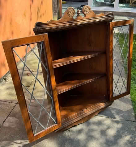 Photo of free Wall mounted wooden corner cabinet with glass doors (Worle BS22) #2