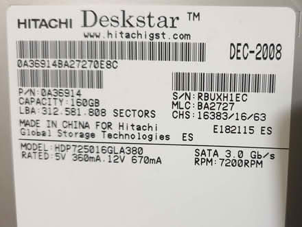 Photo of free 160gb sata 7200 hitachi disk drive (Greenstead CO4) #2