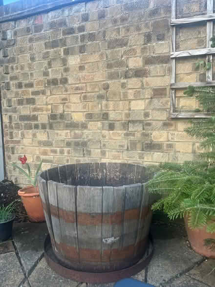 Photo of free Large wooden barrel planter (Heatherside) #1