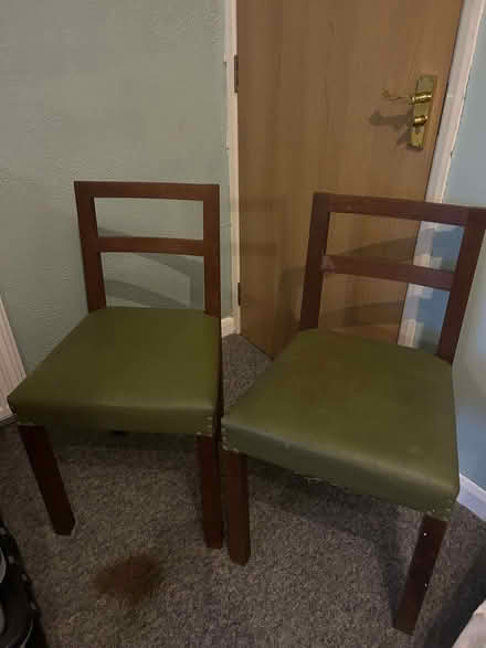 Photo of free 2 wooden chairs with leatherette padded seats (Helsington LA8) #1