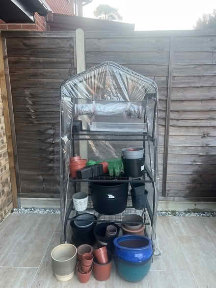 Photo of free Mini greenhouse and assorted pots (Heatherside) #1