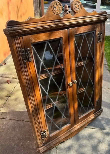 Photo of free Wall mounted wooden corner cabinet with glass doors (Worle BS22) #1
