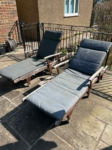 Photo of free Two teak garden loungers recliners (Merstham RH1) #1