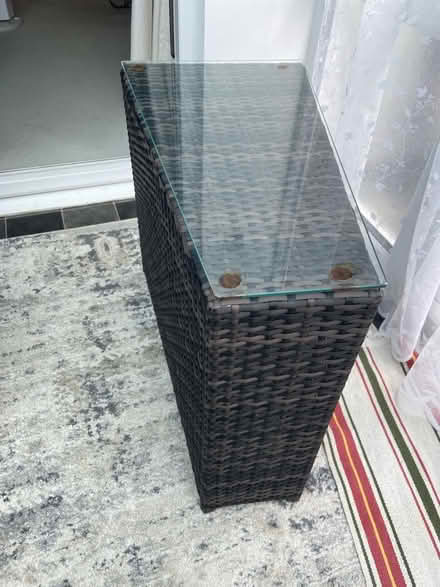 Photo of free Wedge rattan table with glass top (St Neot PL14) #1