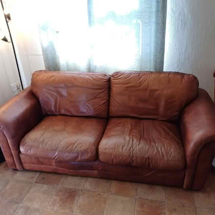 Photo of free Brown leather couch (Ballinabrannagh, Carlow) #1