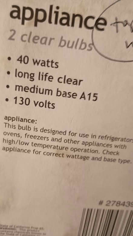 Photo of free 2 40-watt appliance light bulbs (Somerville, off Cedar St) #2